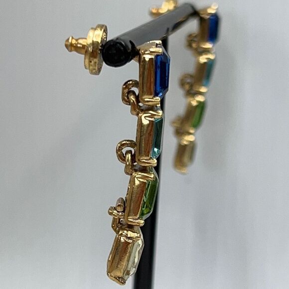 Oscar de la Renta  Opulent Drop Earrings Degrade Blue to Greens - Picture 7 of 13